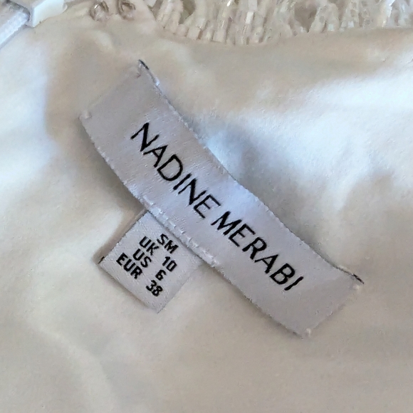 Nadine Merabi Lottie White Beaded Feather Fringe Mini Dress Size S/M/6 - Picture 8 of 16